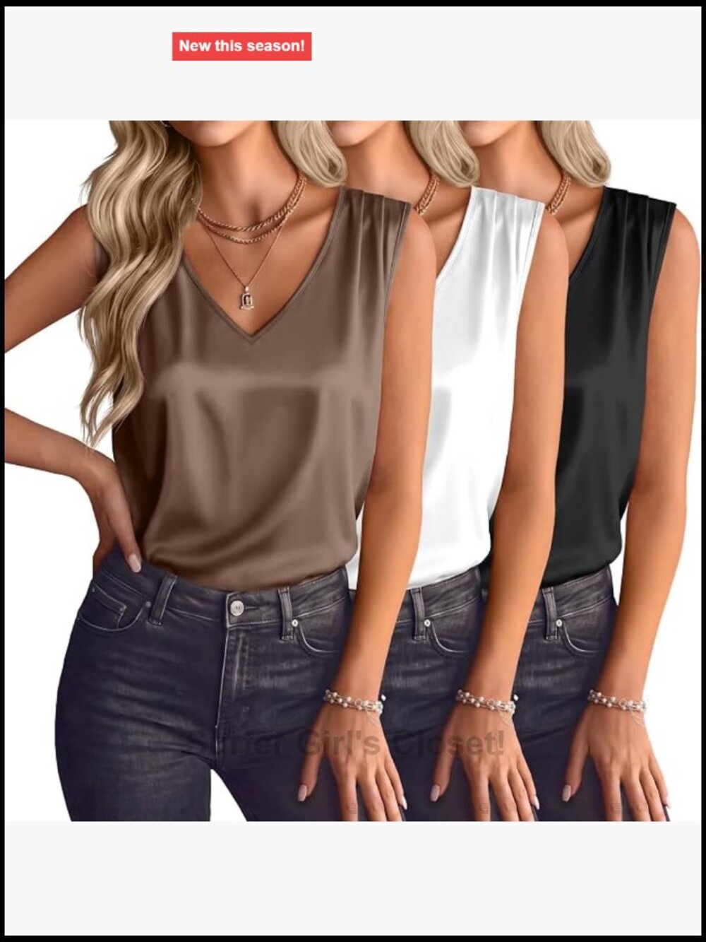 Silk Satin V-Neck Sleeveless Tank Tops 3 Pack